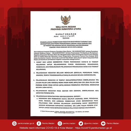 SURAT EDARAN WALI KOTA MEDAN TENTANG PEMBERLAKUAN PEMBATASAN KEGIATAN MASYARAKAT DARURAT